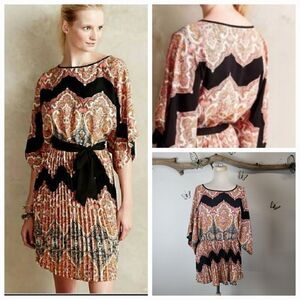 Anthropologie Multicolor Pleated  Plus Size Patterned Mini Dress